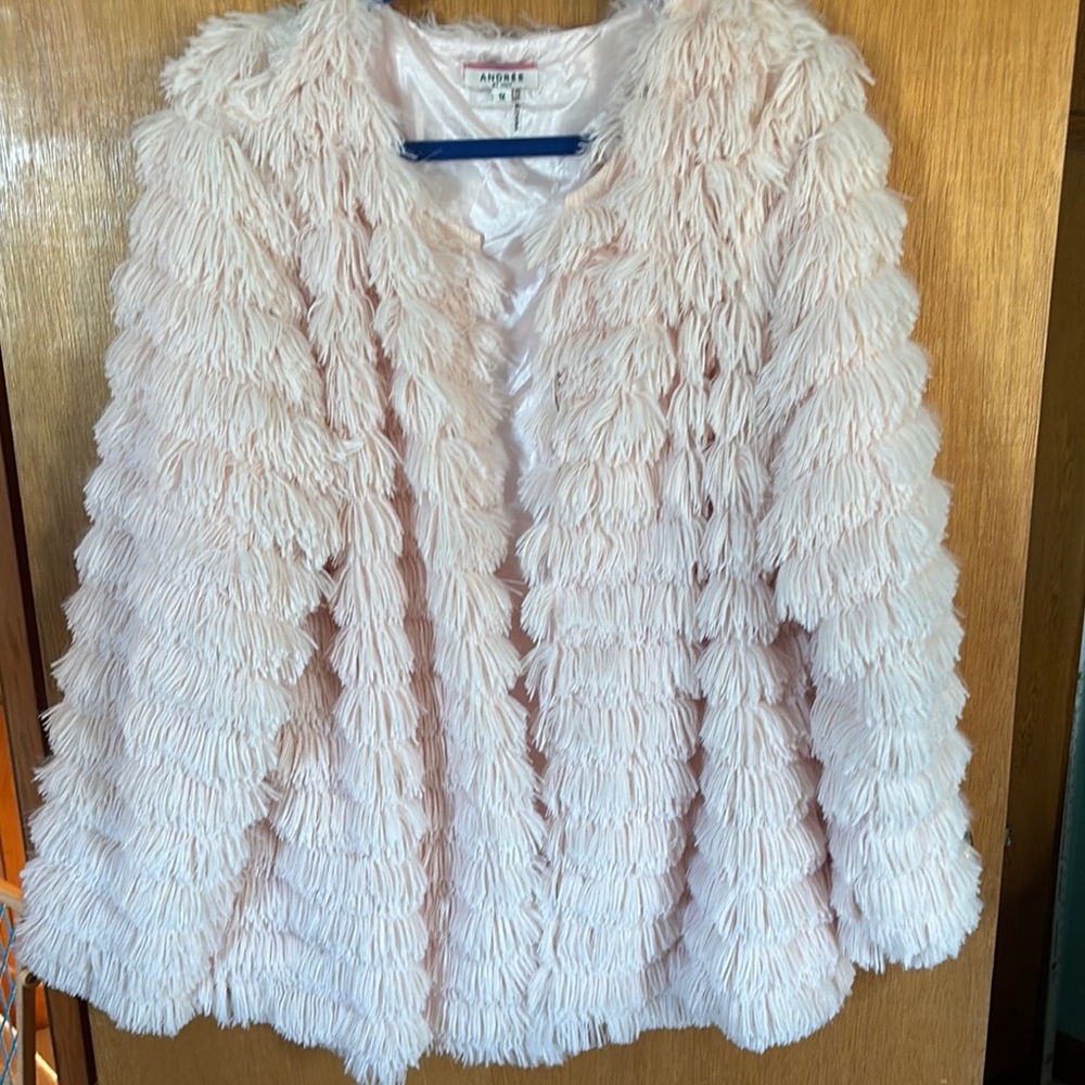 Andree By Unit Pale Pink Teddy Jacket Faux Fur